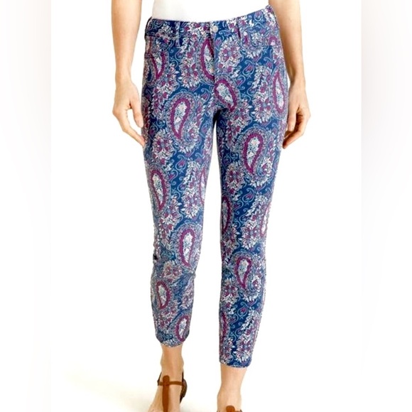 Jeans CHICO’S NYDJ Lift Tuck MYKONOS PAISLEY SKINNY ANKLE Blue Red Pink Size 6 - Picture 4 of 13